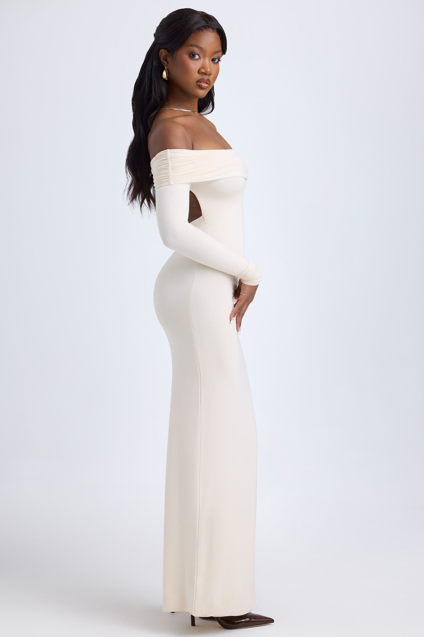 Vestido Maxi Modal Off-Shoulder com Costas Abertas - Lindele Exclusive