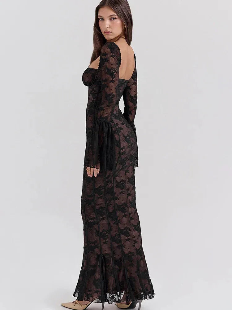 Vestido Longo Com Mangas Longas - Lindele Exclusive