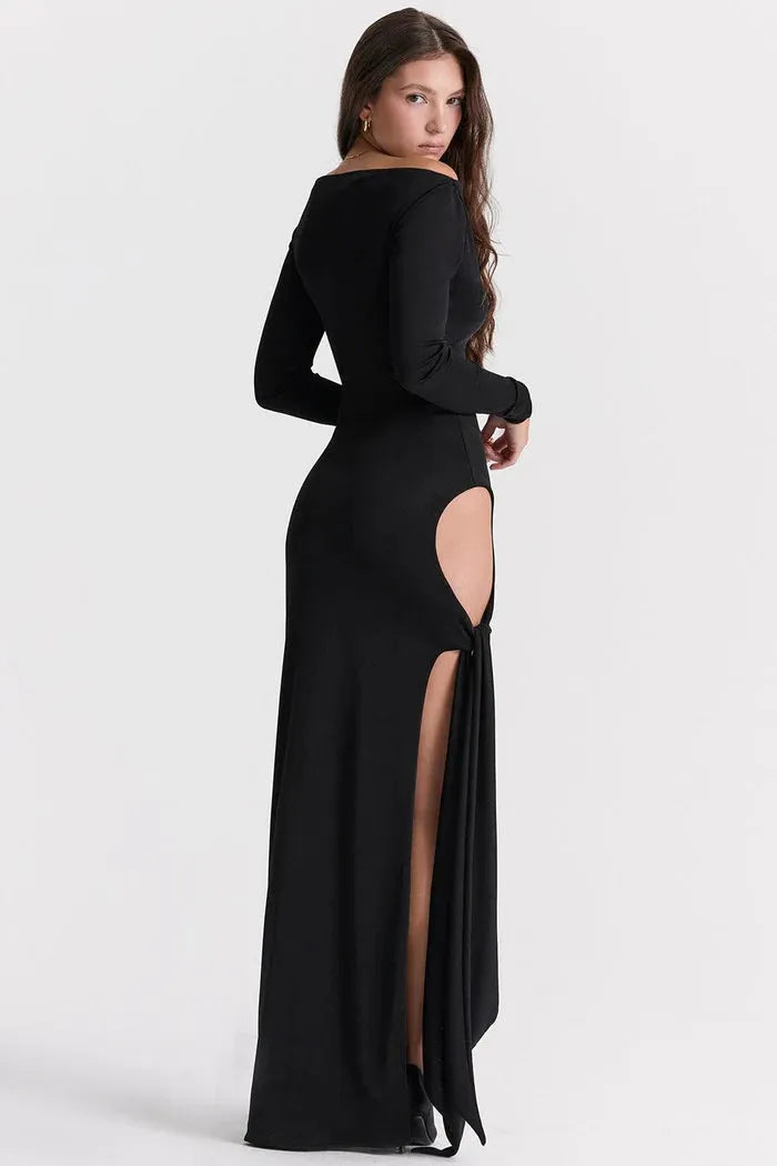Vestido Longo Preto Recortado - Lindele Exclusive