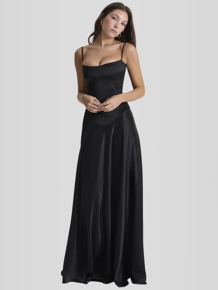 Vestido Longo Com Cetim Sedoso - Lindele Exclusive
