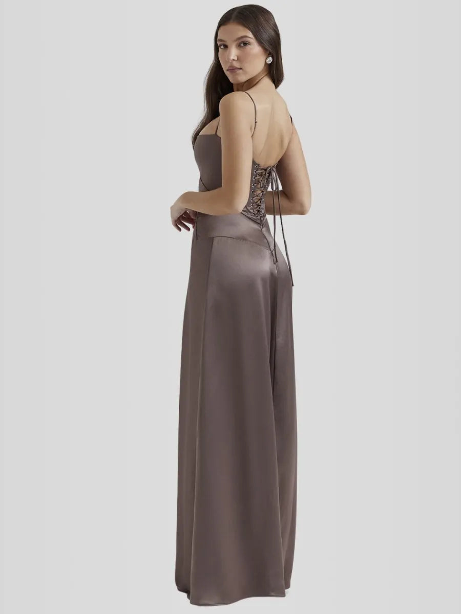 Vestido Longo Com Cetim Sedoso - Lindele Exclusive