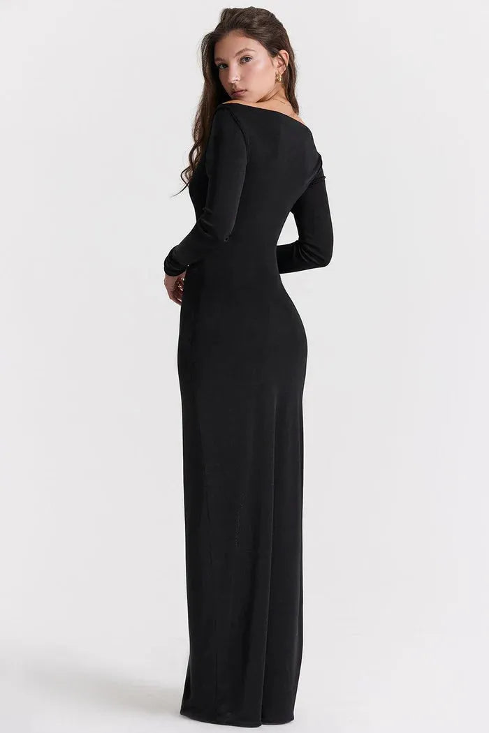Vestido Longo Preto Recortado - Lindele Exclusive
