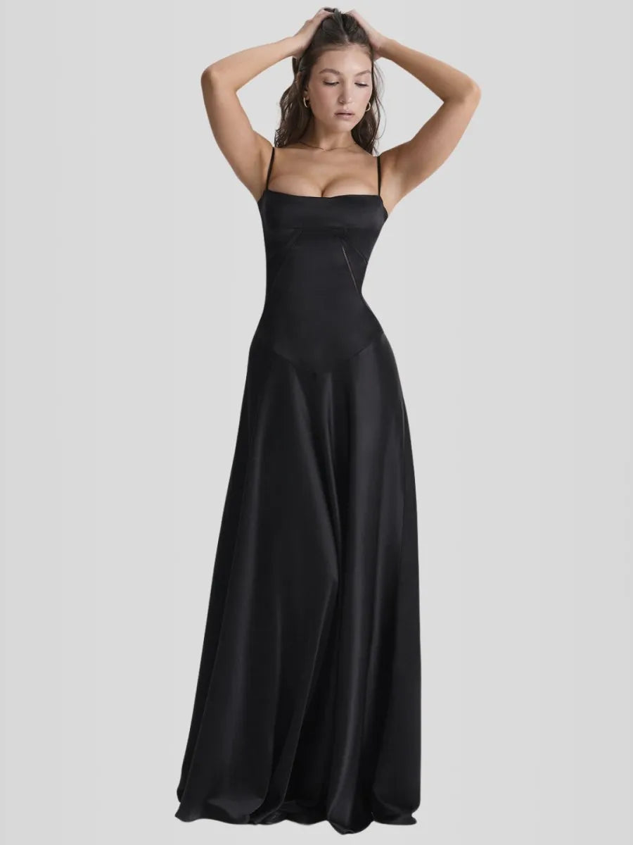 Vestido Longo Com Cetim Sedoso - Lindele Exclusive