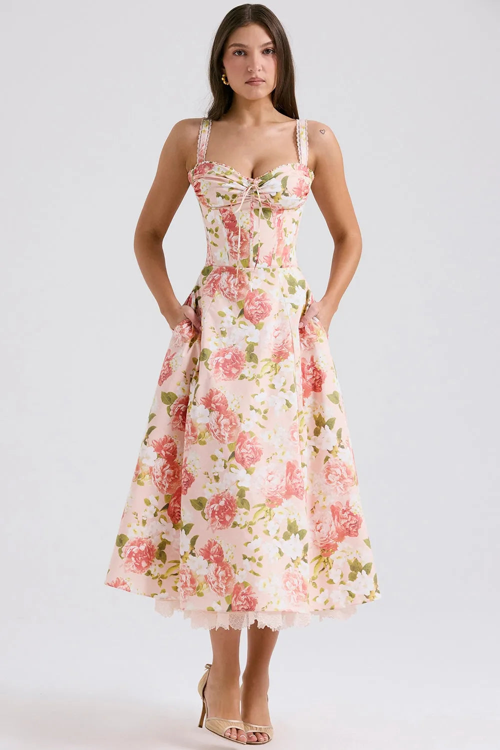 Vestido Midi Floral - Com Espartilho - Lindele Exclusive