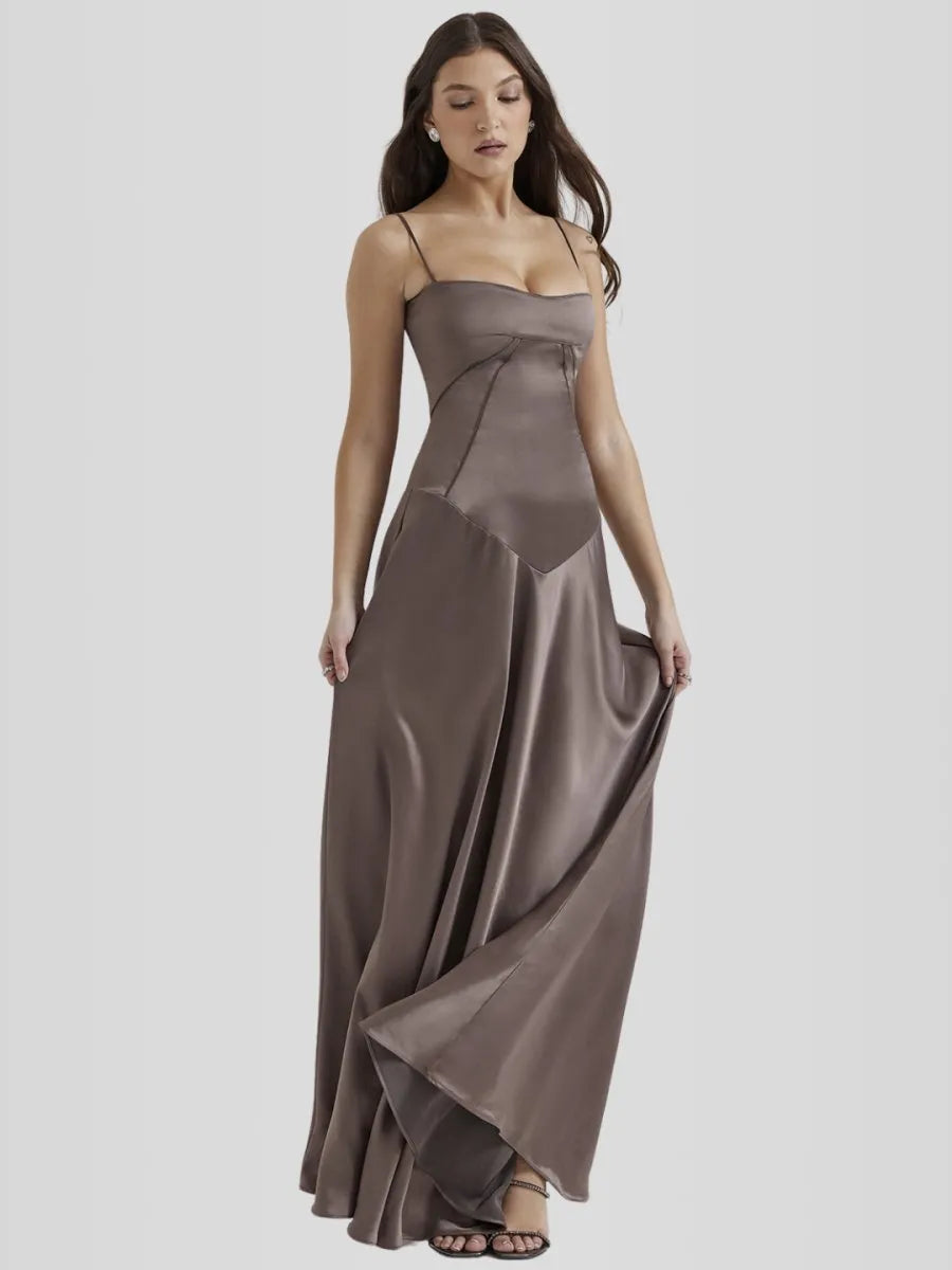 Vestido Longo Com Cetim Sedoso - Lindele Exclusive