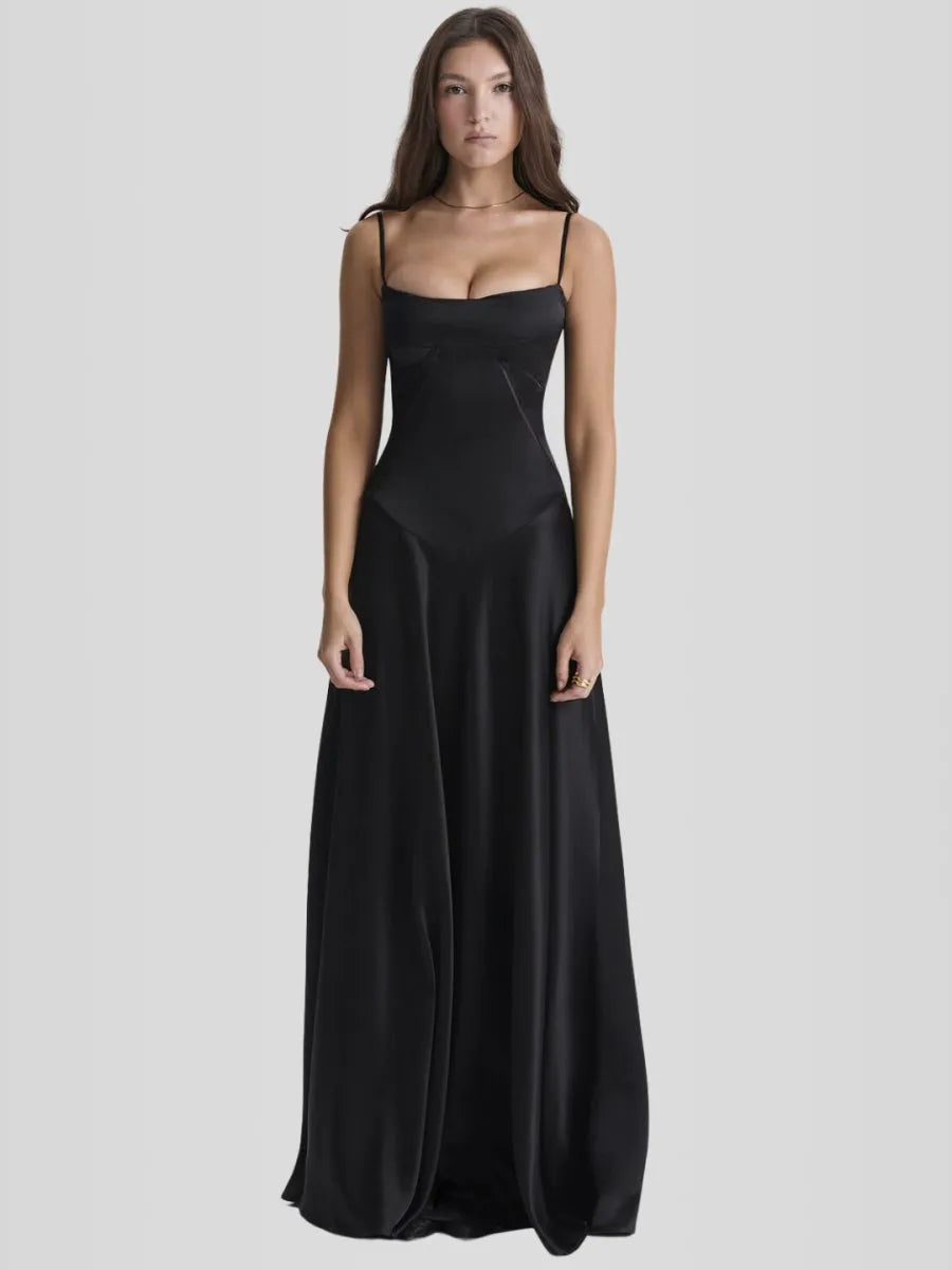 Vestido Longo Com Cetim Sedoso - Lindele Exclusive