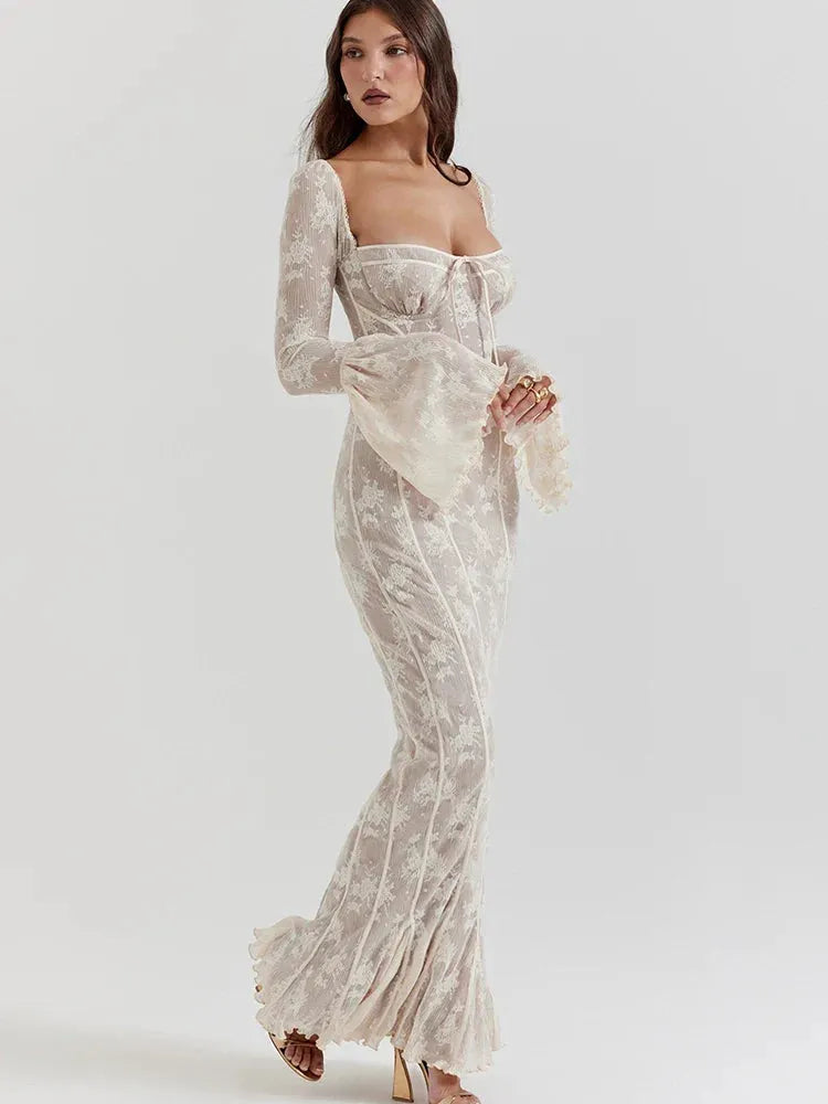 Vestido Longo Com Mangas Longas - Lindele Exclusive