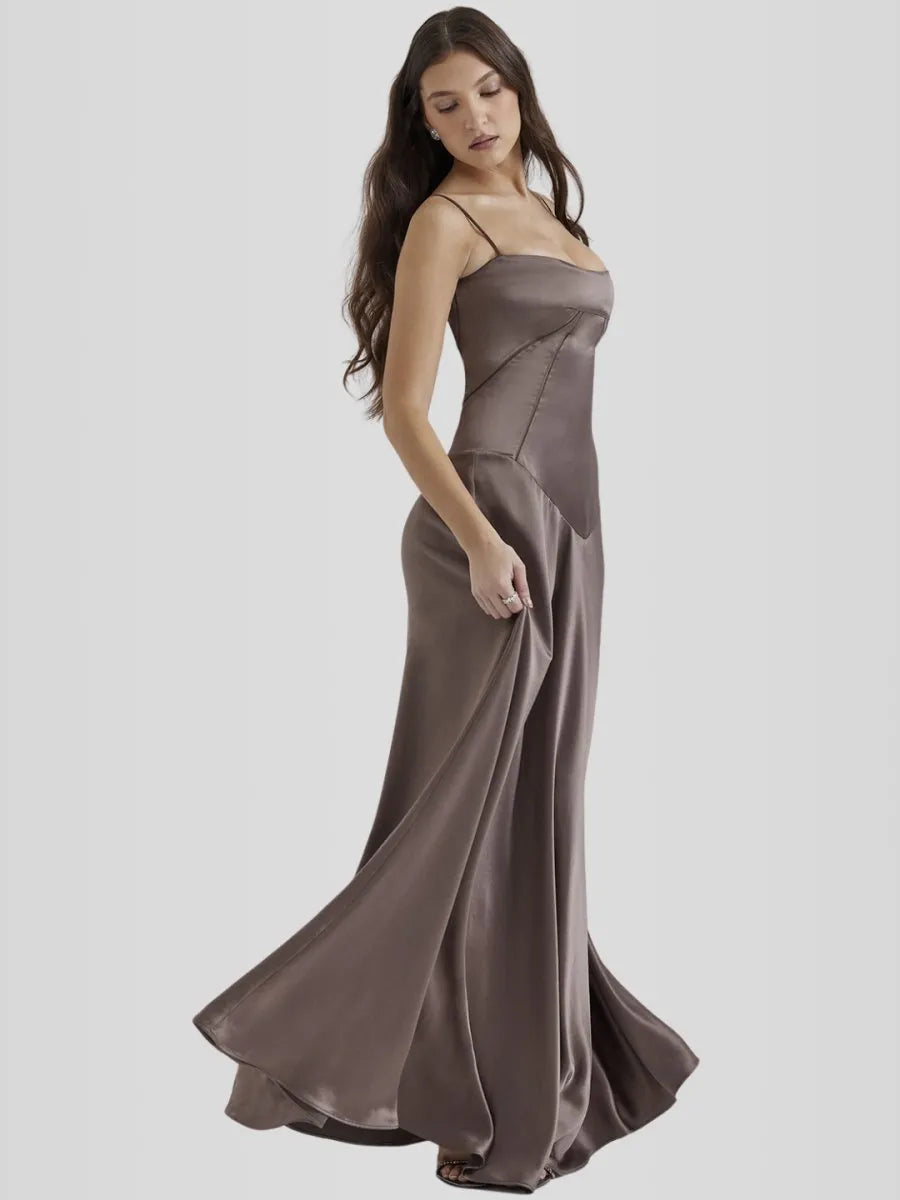 Vestido Longo Com Cetim Sedoso - Lindele Exclusive