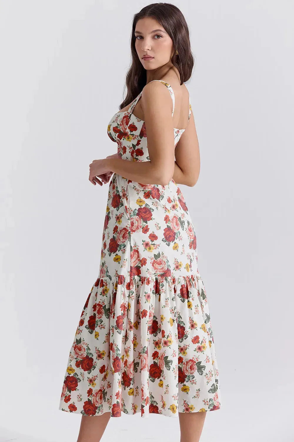 Vestido Midi Floral Modelador de Algodão - Lindele Exclusive