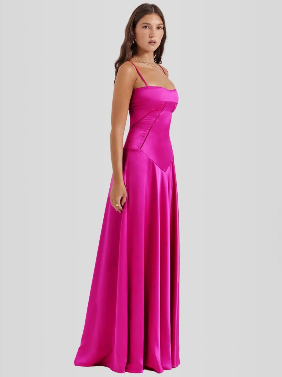 Vestido Longo Com Cetim Sedoso - Lindele Exclusive