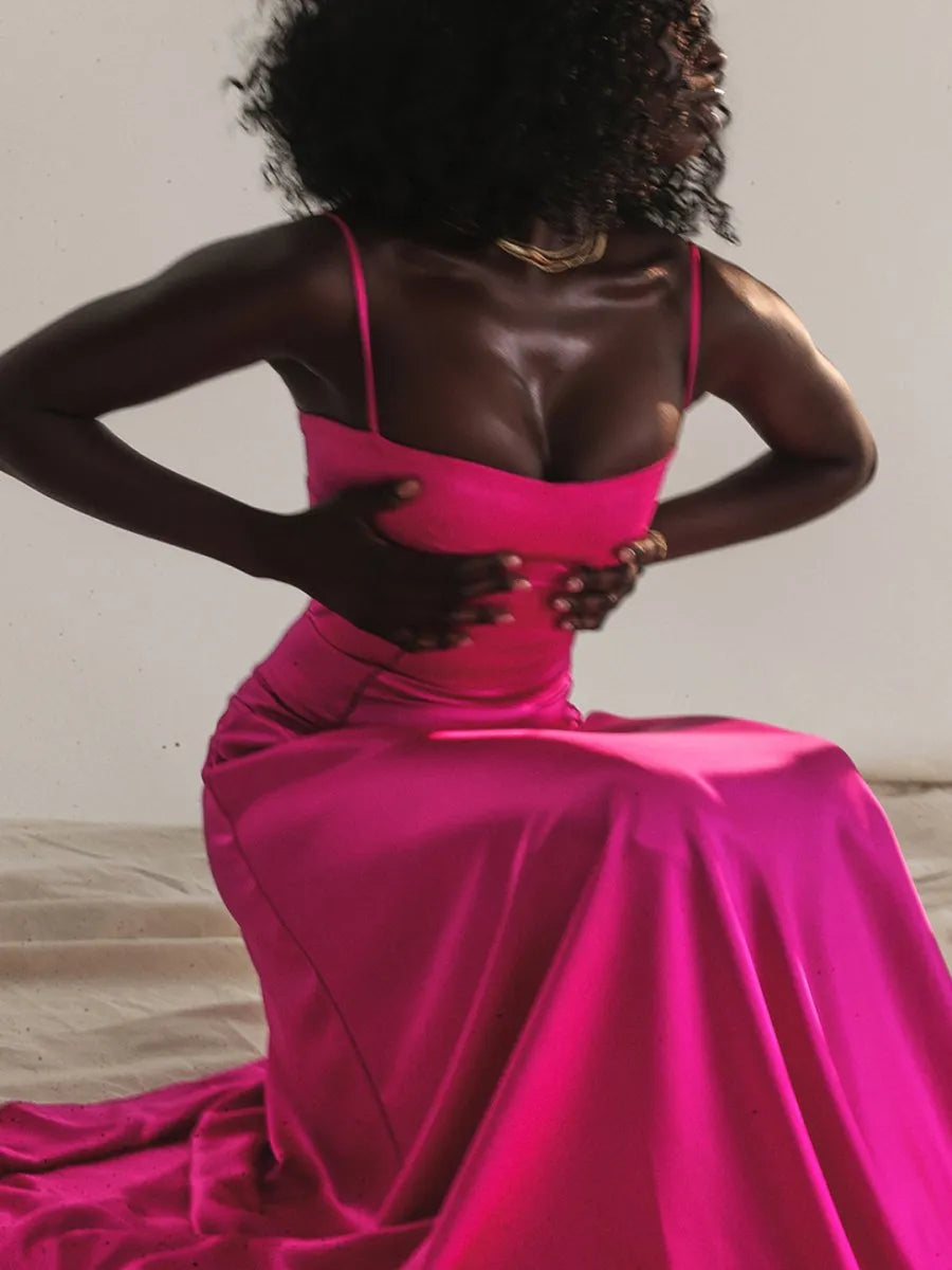 Vestido Longo Com Cetim Sedoso - Lindele Exclusive