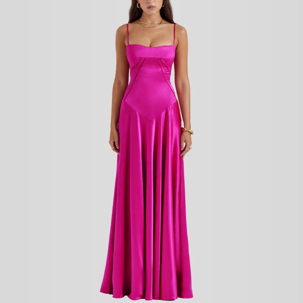 Vestido Longo Com Cetim Sedoso - Lindele Exclusive