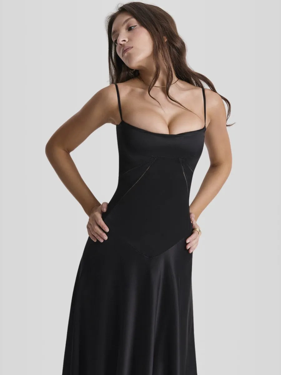 Vestido Longo Com Cetim Sedoso - Lindele Exclusive
