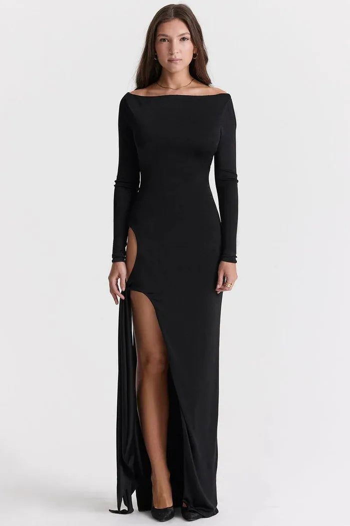 Vestido Longo Preto Recortado - Lindele Exclusive