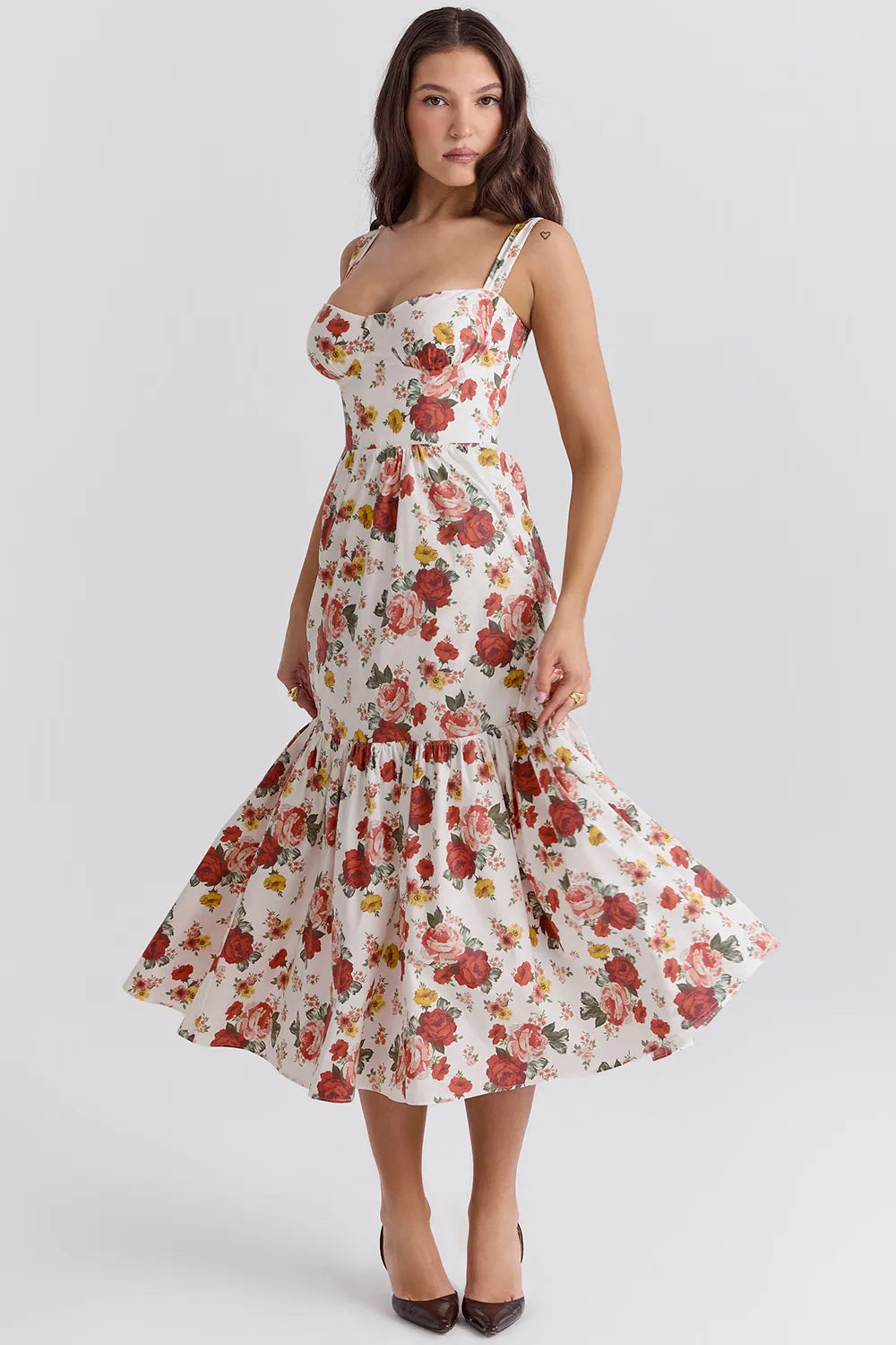 Vestido Midi Floral Modelador de Algodão - Lindele Exclusive