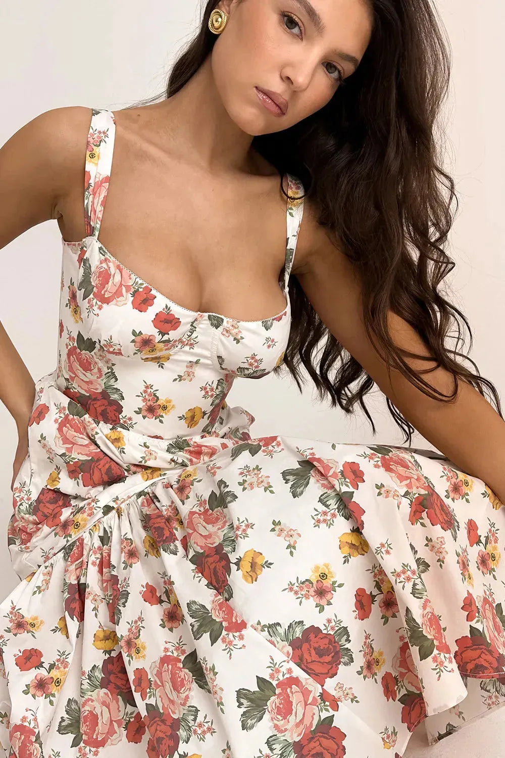 Vestido Midi Floral Modelador de Algodão - Lindele Exclusive