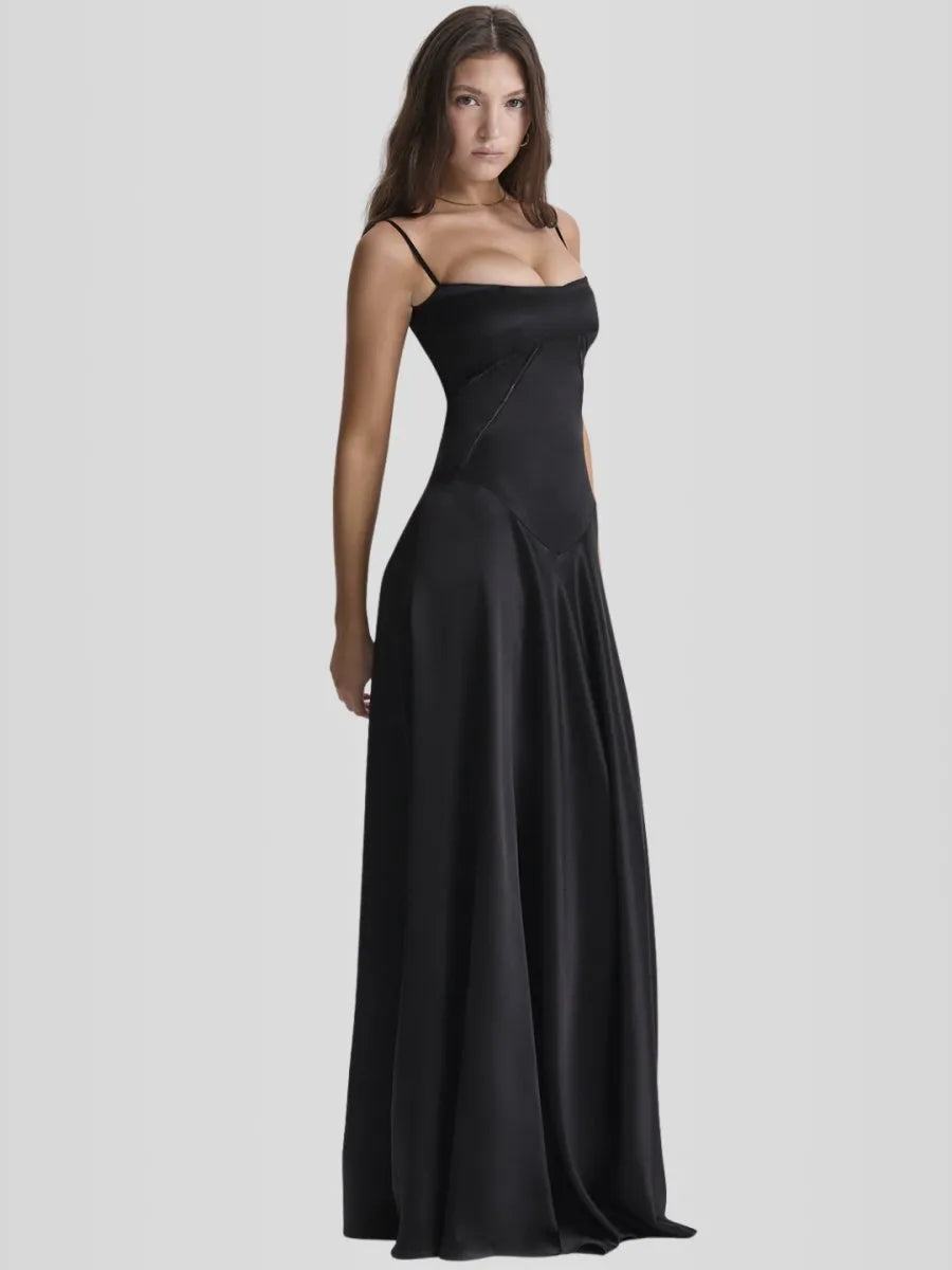 Vestido Longo Com Cetim Sedoso - Lindele Exclusive
