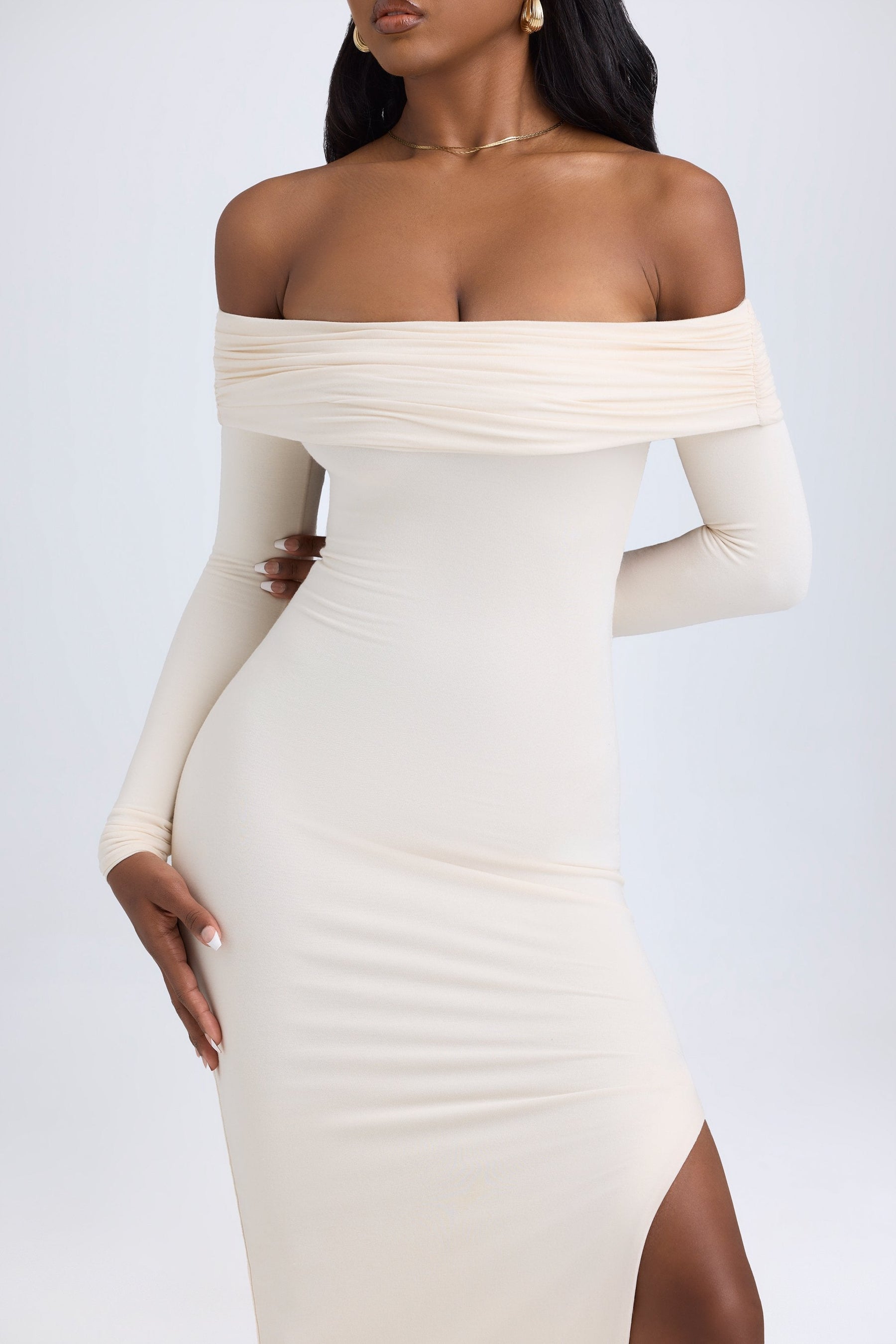 Vestido Maxi Modal Off-Shoulder com Costas Abertas - Lindele Exclusive