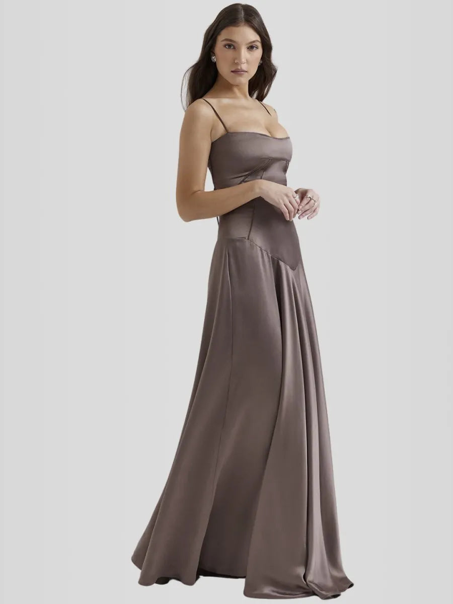 Vestido Longo Com Cetim Sedoso - Lindele Exclusive