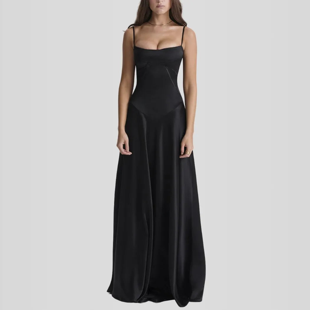 Vestido Longo Com Cetim Sedoso - Lindele Exclusive