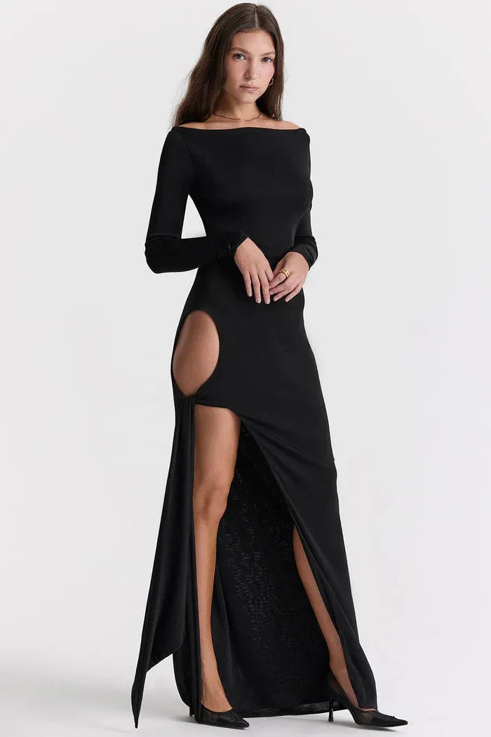 Vestido Longo Preto Recortado - Lindele Exclusive