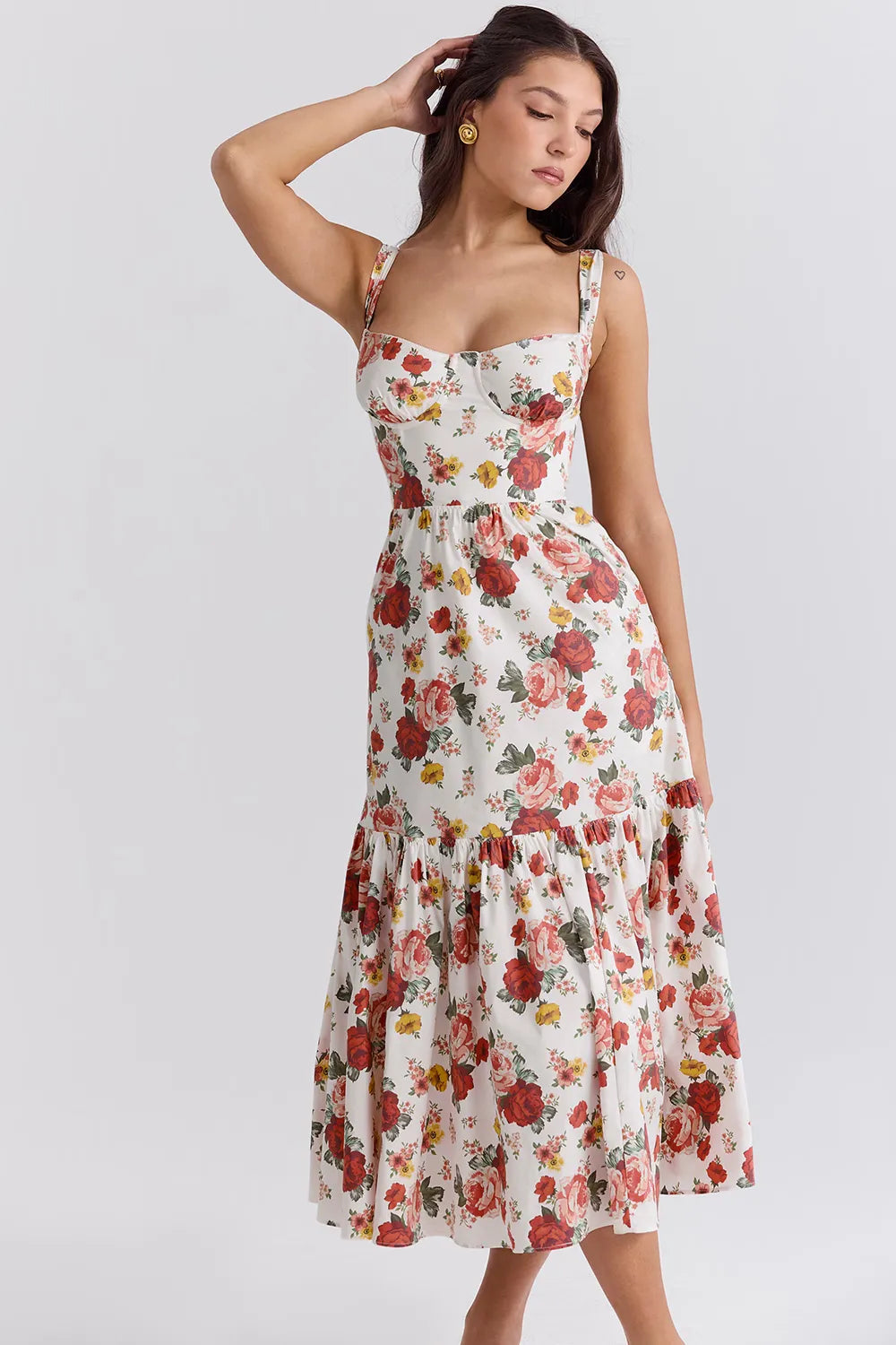 Vestido Midi Floral Modelador de Algodão - Lindele Exclusive
