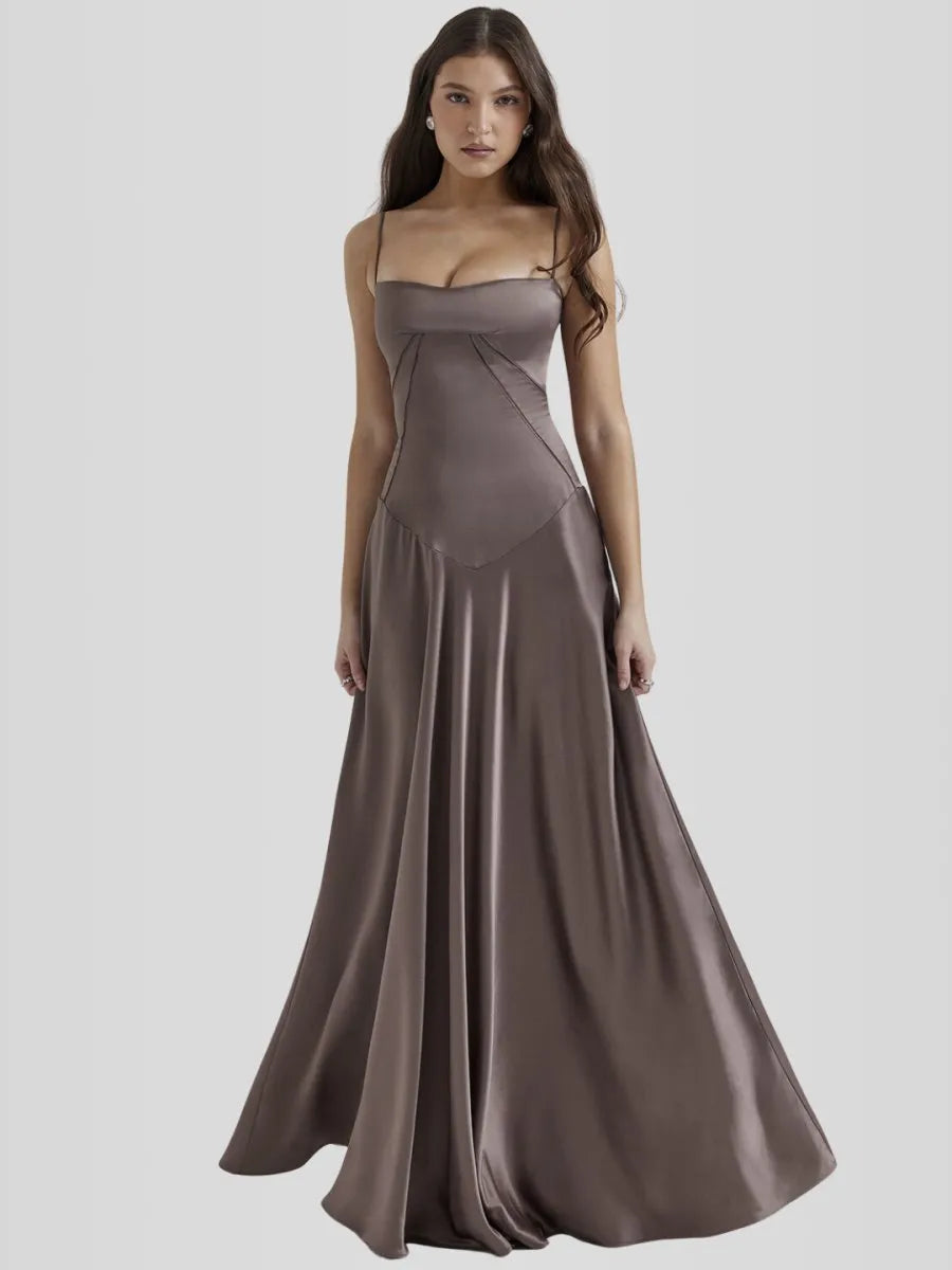 Vestido Longo Com Cetim Sedoso - Lindele Exclusive