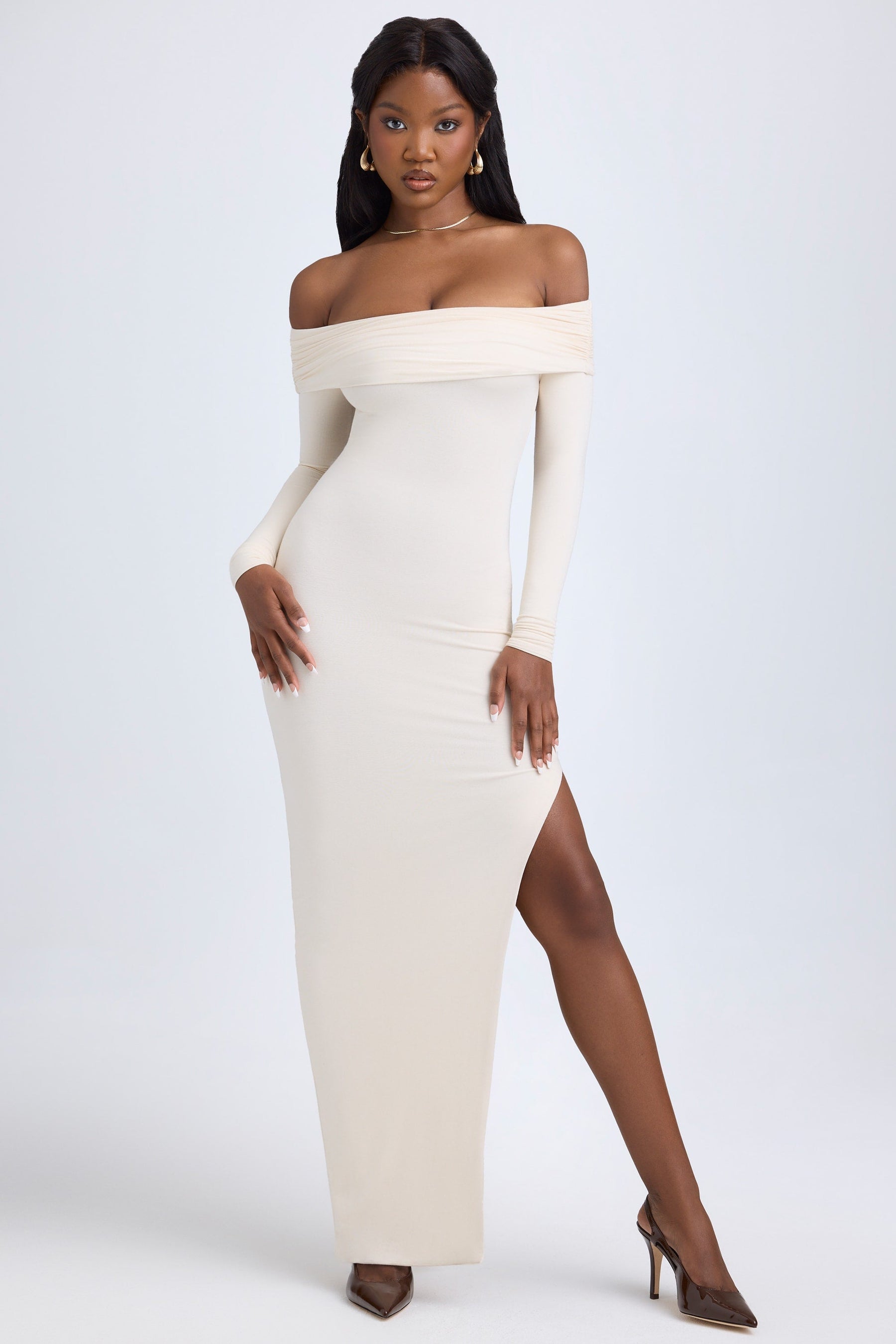 Vestido Maxi Modal Off-Shoulder com Costas Abertas - Lindele Exclusive