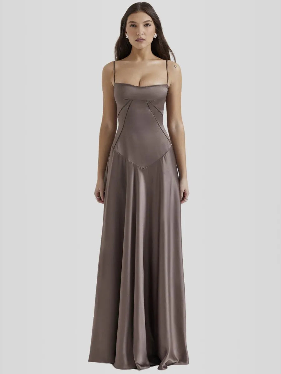 Vestido Longo Com Cetim Sedoso - Lindele Exclusive