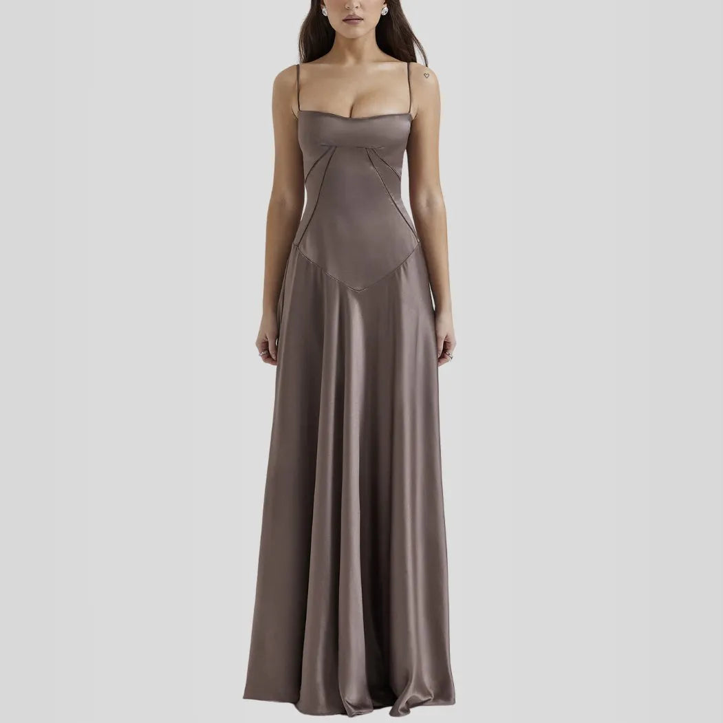 Vestido Longo Com Cetim Sedoso - Lindele Exclusive