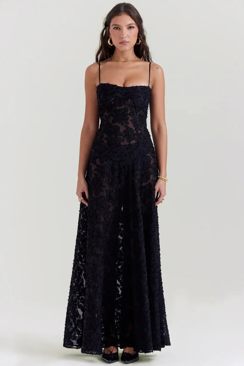 Vestido Longo Semitransparente Floral - Lindele Exclusive