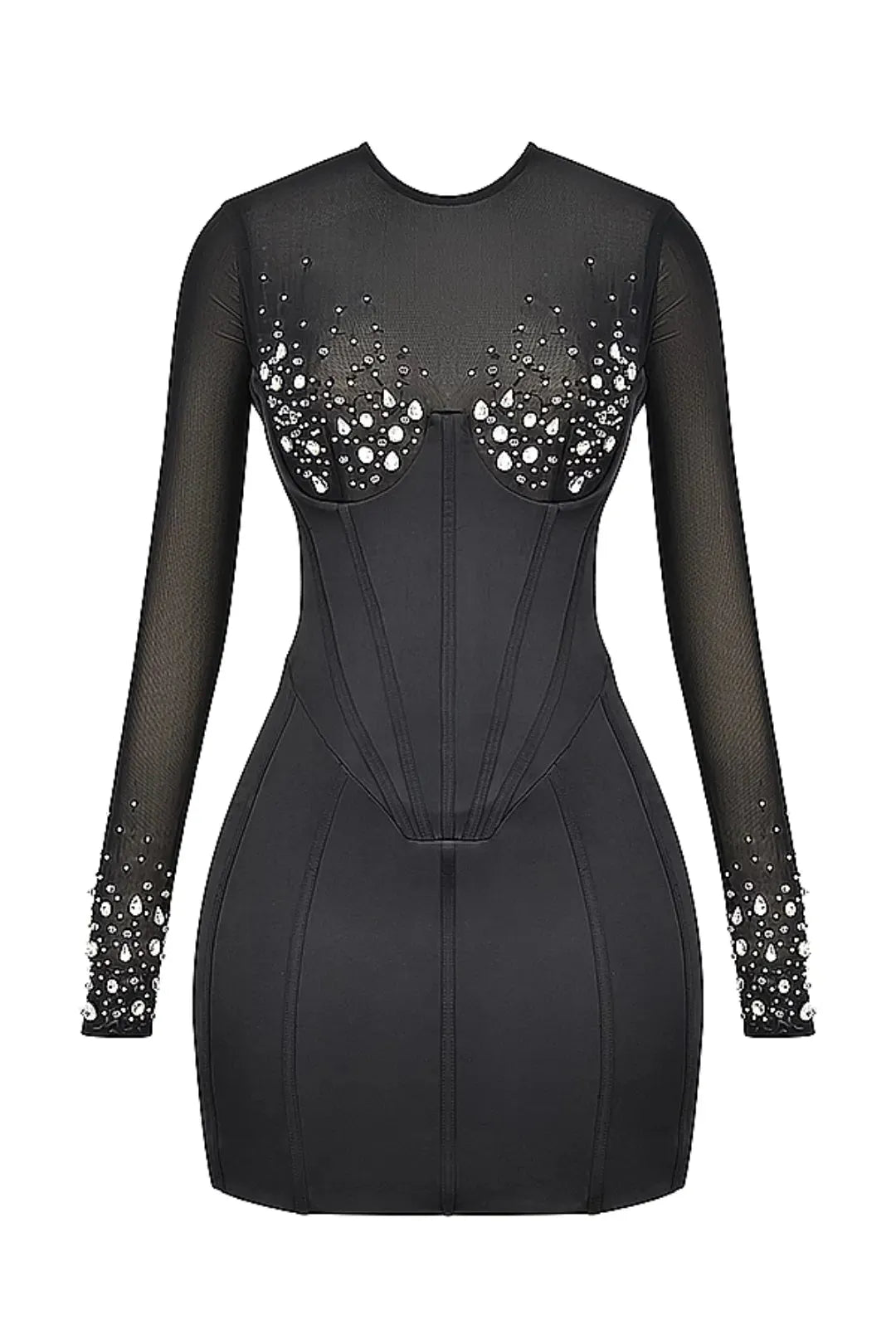 Vestido Curto Preto Modelador Com Cristais - Lindele Exclusive