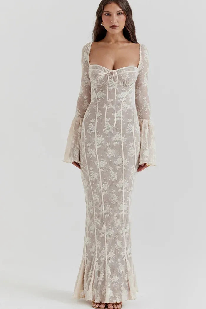 Vestido Longo Com Mangas Longas - Lindele Exclusive