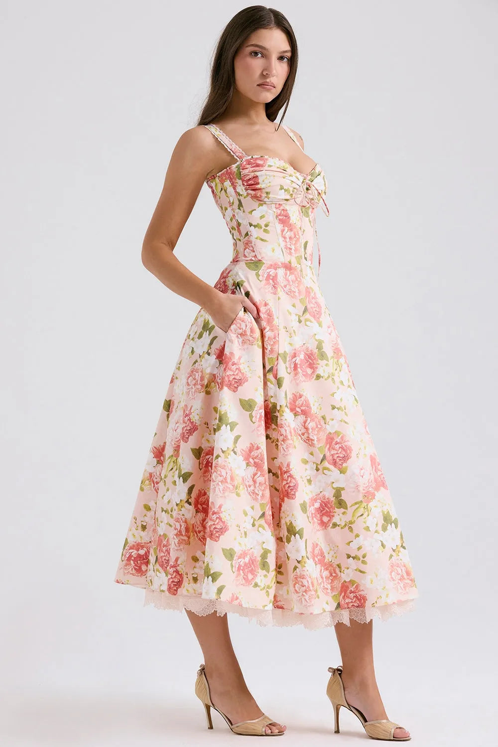 Vestido Midi Floral - Com Espartilho - Lindele Exclusive