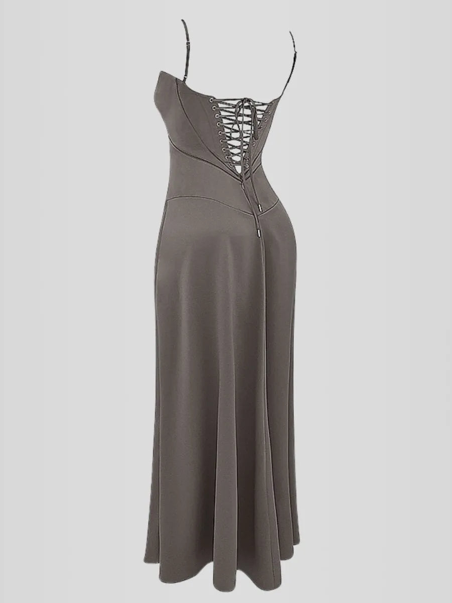 Vestido Longo Com Cetim Sedoso - Lindele Exclusive