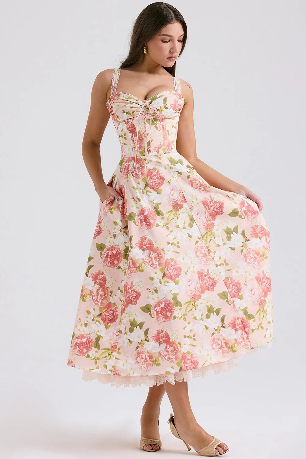 Vestido Midi Floral - Com Espartilho - Lindele Exclusive