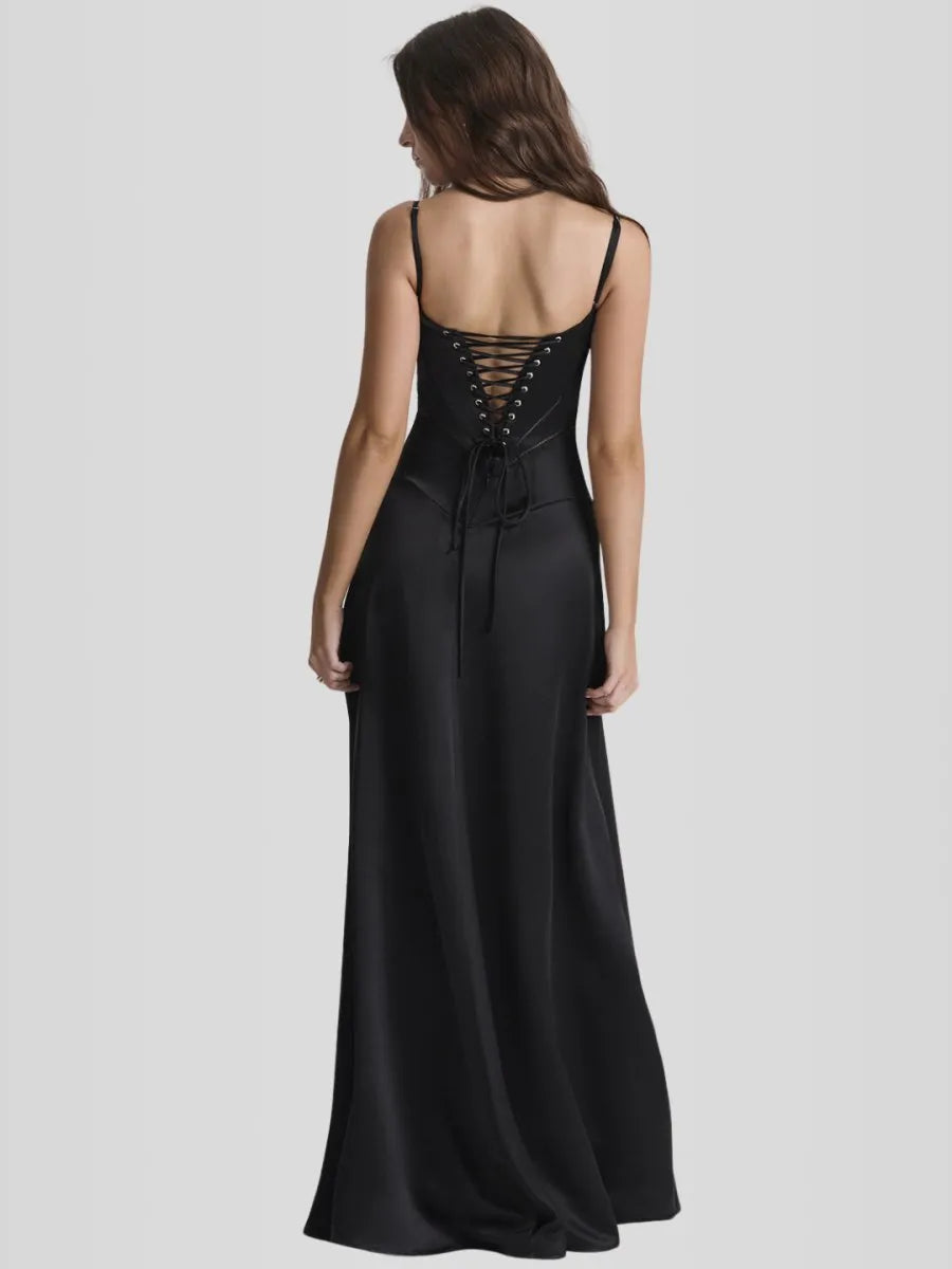 Vestido Longo Com Cetim Sedoso - Lindele Exclusive