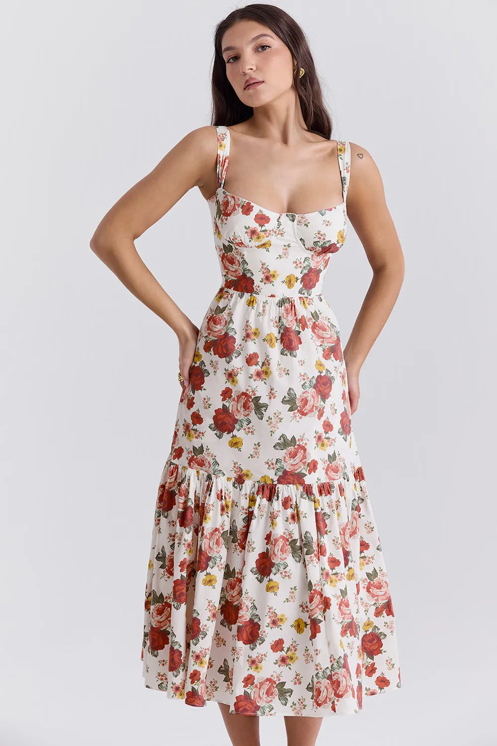 Vestido Midi Floral Modelador de Algodão - Lindele Exclusive