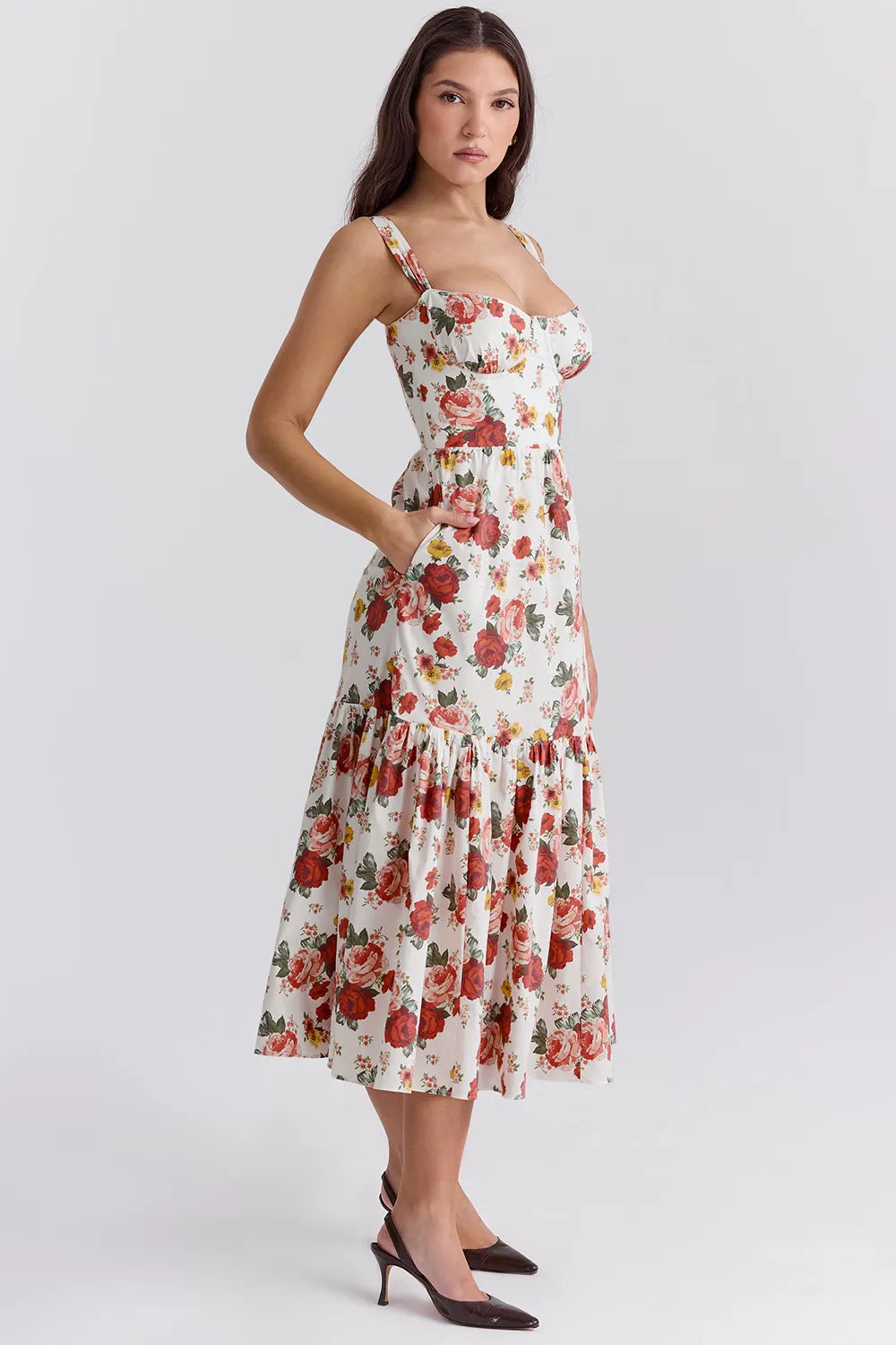 Vestido Midi Floral Modelador de Algodão - Lindele Exclusive