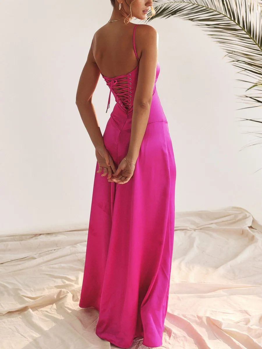 Vestido Longo Com Cetim Sedoso - Lindele Exclusive