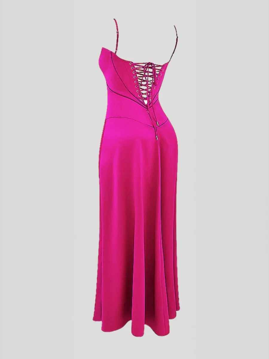Vestido Longo Com Cetim Sedoso - Lindele Exclusive