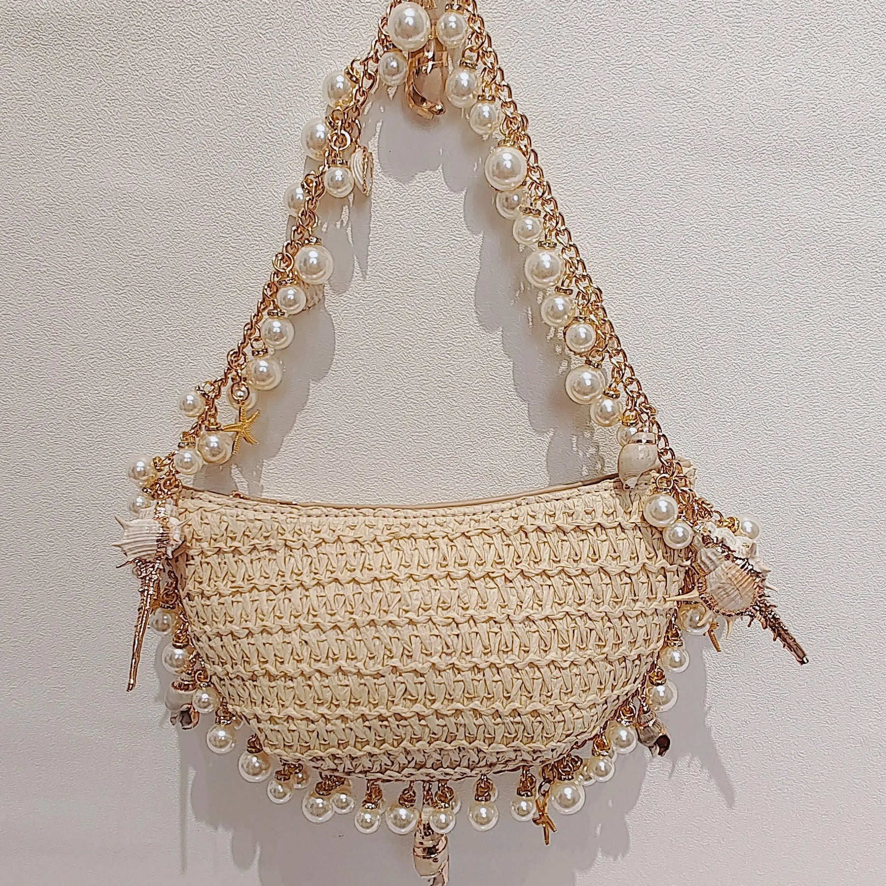 Bolsa de Praia Chic com Pérolas e Conchas
