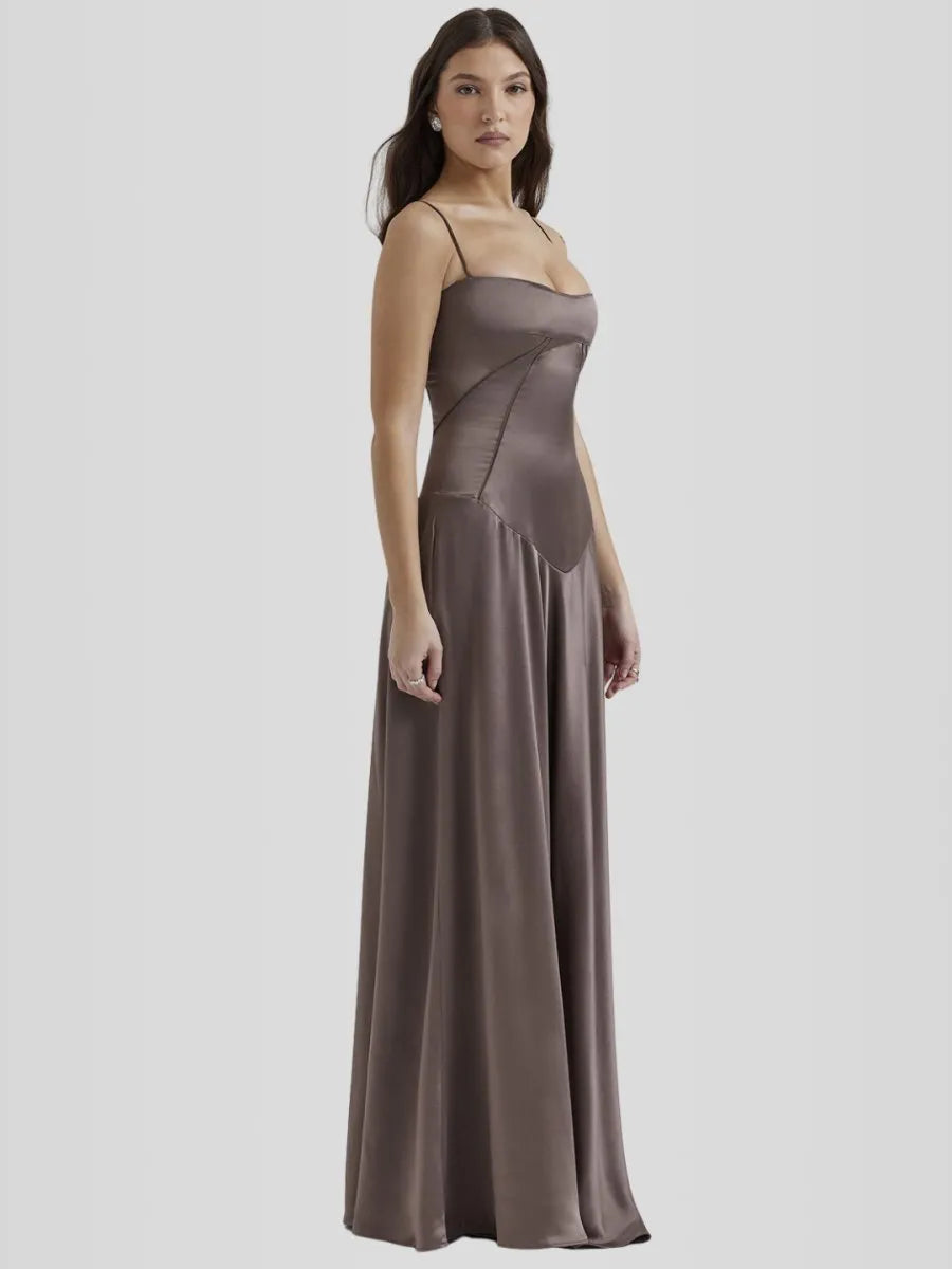 Vestido Longo Com Cetim Sedoso - Lindele Exclusive
