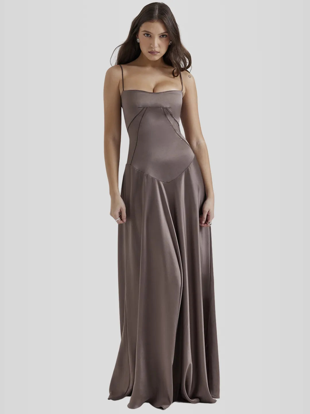 Vestido Longo Com Cetim Sedoso - Lindele Exclusive