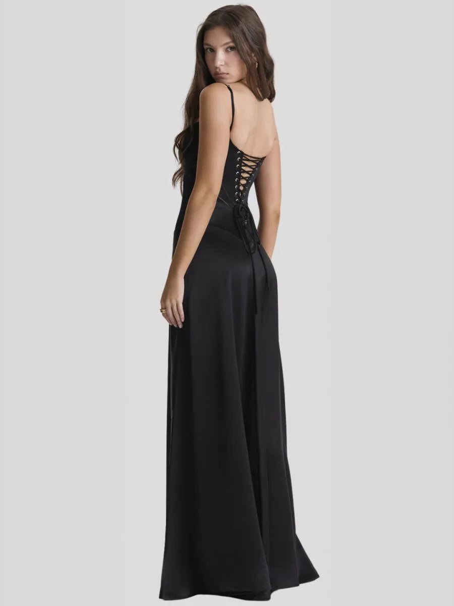 Vestido Longo Com Cetim Sedoso - Lindele Exclusive
