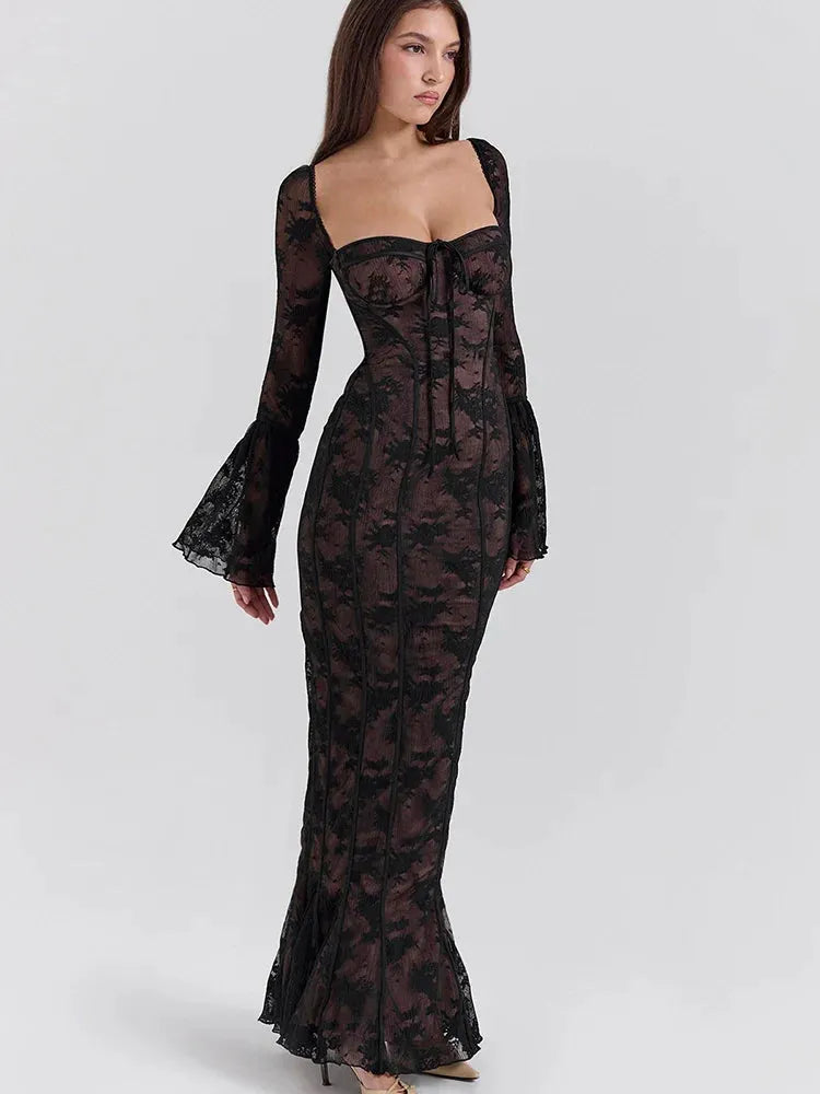 Vestido Longo Com Mangas Longas - Lindele Exclusive
