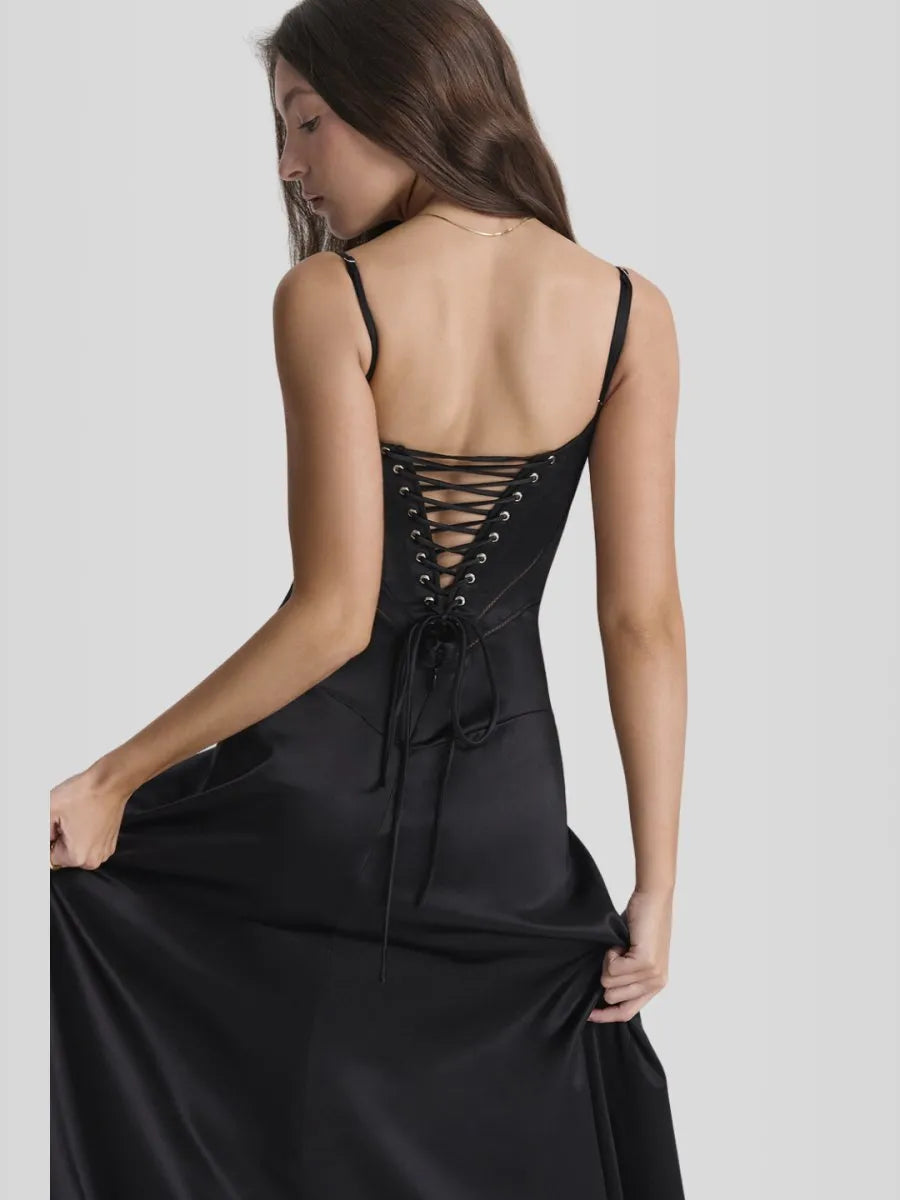 Vestido Longo Com Cetim Sedoso - Lindele Exclusive