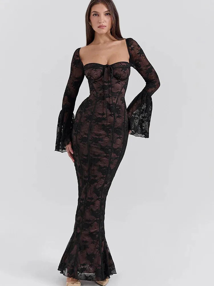 Vestido Longo Com Mangas Longas - Lindele Exclusive