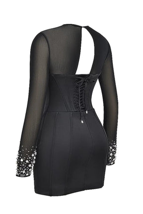 Vestido Curto Preto Modelador Com Cristais - Lindele Exclusive