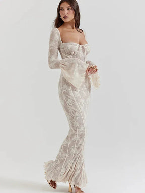 Vestido Longo Com Mangas Longas - Lindele Exclusive